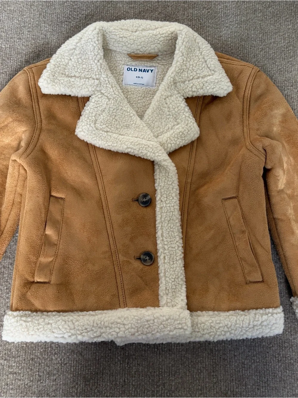 Old Navy Brown Faux-Suede Sherpa Coat with Cream Lining